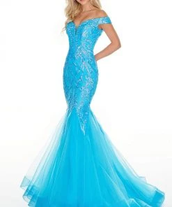 Formal Gowns Rachel Allan Prom - 7199 Sequined Off-Shoulder Mermaid Dress