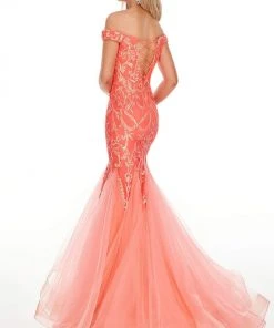 Formal Gowns Rachel Allan Prom - 7199 Sequined Off-Shoulder Mermaid Dress