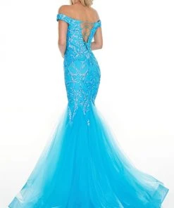 Formal Gowns Rachel Allan Prom - 7199 Sequined Off-Shoulder Mermaid Dress