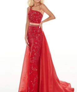 Plus Size Dresses Rachel Allan Prom - 7204 Two Piece Beaded Jumpsuit With Overlay