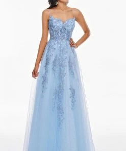Rachel Allan Prom - 7207 Beaded Lace Applique Corset Gown