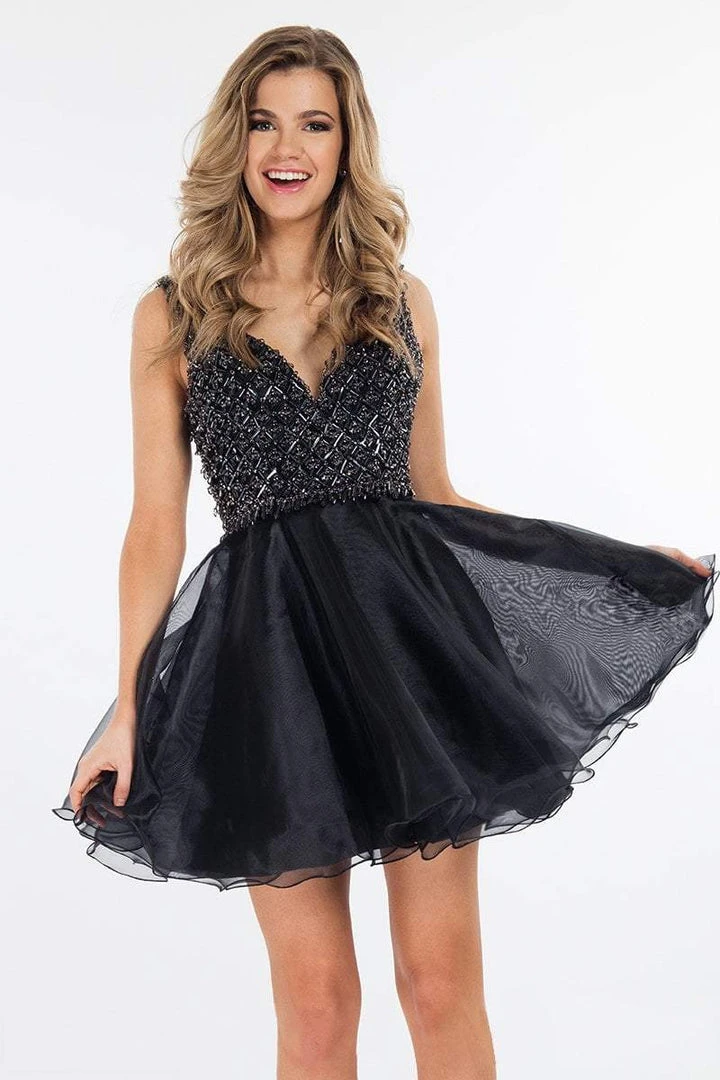 Rachel Allan Short - 4531 Beaded V-neck Organza A-line Dress Cocktail Dresses 3 Rachel Allan Short - 4531 Beaded V-neck Organza A-line Dress Cocktail Dresses