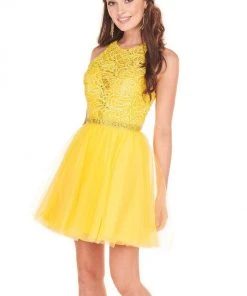 Rachel Allan Shorts - 4054 Halter Embellished Bodice A-Line Dress