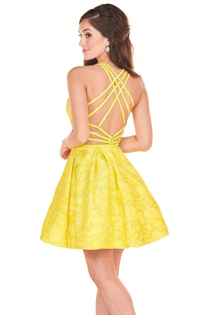 Rachel Allan Shorts - 4056 Halter Jacquard A-Line Mini Dress Cocktail Dresses 4 Rachel Allan Shorts - 4056 Halter Jacquard A-Line Mini Dress Cocktail Dresses