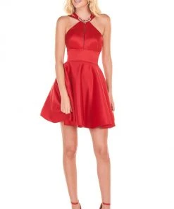 Rachel Allan Shorts - 4061 Halter A-Line Satin Cocktail Dress Cocktail Dresses