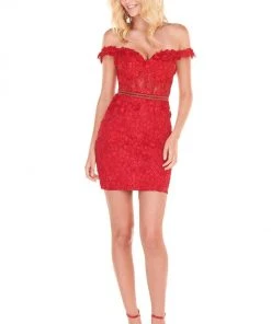 Rachel Allan Shorts - 4065 Off-Shoulder Floral Short Sheath Dress 8 Rachel Allan Shorts - 4065 Off-Shoulder Floral Short Sheath Dress