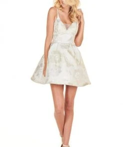 Rachel Allan Shorts - 4082 Sexy V-Neck Metallic A-Line Dress