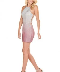 Cocktail Dresses Rachel Allan Shorts - 4088 Halter Glitter Strappy Back Sheath Dress