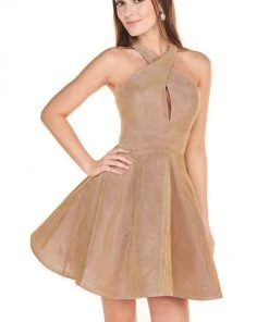 Rachel Allan Shorts - 4102 Halter Shimmer A-Line Mini Dress