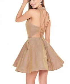 Rachel Allan Shorts - 4102 Halter Shimmer A-Line Mini Dress