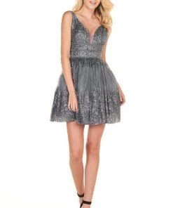 Rachel Allan Shorts - 4108 Sexy V-Neck Embellished A-Line Mini Dress