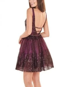 Rachel Allan Shorts - 4108 Sexy V-Neck Embellished A-Line Mini Dress