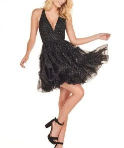 Rachel Allan Shorts - 4112 Sexy V-Neck Chiffon A-Line Mini Dress Cocktail Dresses