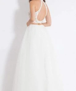 Rachel Allan - Two Piece Floral Halter Ballgown 6155 - 1 Pc White/Rose/Gold In Size 4 Available Formal Gowns