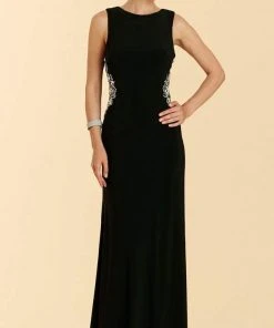 Rina Di Montella - Bejeweled Bateau Jersey Sheath Dress RD2029