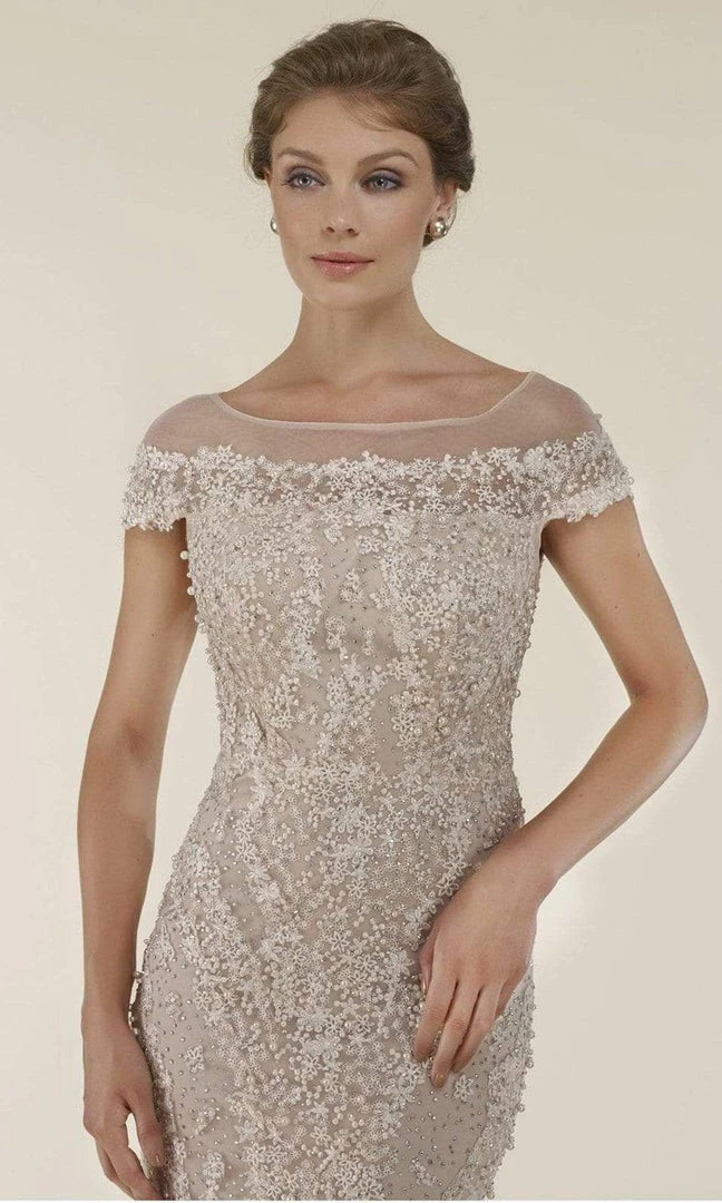 Rina Di Montella - RD2403-1 Lace Applique Illusion Bateau Sheath Gown - 3 Pcs Silver & Nude In Sizes 18 And 20 Available 5 Rina Di Montella - RD2403-1 Lace Applique Illusion Bateau Sheath Gown - 3 Pcs Silver & Nude In Sizes 18 And 20 Available