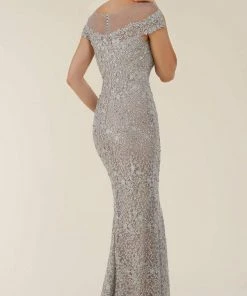 Formal Gowns Rina Di Montella - RD2403 Lace Applique Illusion Bateau Sheath Gown