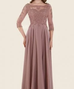 Formal Gowns Rina Di Montella - RD2606 Beaded Lace Bateau Chiffon A-line Gown