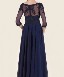 Formal Gowns Rina Di Montella - RD2606 Beaded Lace Bateau Chiffon A-line Gown
