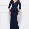 Formal Gowns Rina Di Montella - RD2685 Lace Embroidered V-neck Bodice Sheath Dress With Slit 1 Formal Gowns Rina Di Montella - RD2685 Lace Embroidered V-neck Bodice Sheath Dress With Slit