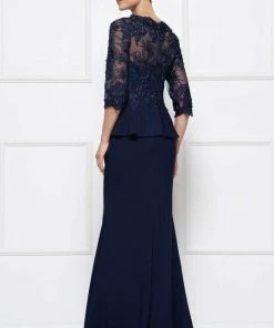 Formal Gowns Rina Di Montella - RD2685 Lace Embroidered V-neck Bodice Sheath Dress With Slit 7 Formal Gowns Rina Di Montella - RD2685 Lace Embroidered V-neck Bodice Sheath Dress With Slit