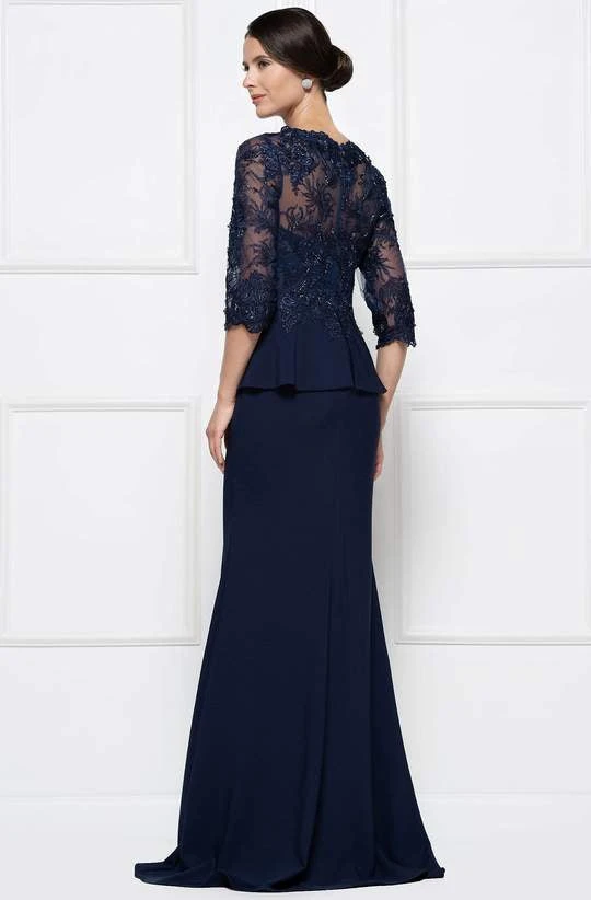 Formal Gowns Rina Di Montella - RD2685 Lace Embroidered V-neck Bodice Sheath Dress With Slit 4 Formal Gowns Rina Di Montella - RD2685 Lace Embroidered V-neck Bodice Sheath Dress With Slit