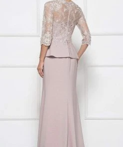 Formal Gowns Rina Di Montella - RD2685 Lace Embroidered V-neck Bodice Sheath Dress With Slit 9 Formal Gowns Rina Di Montella - RD2685 Lace Embroidered V-neck Bodice Sheath Dress With Slit