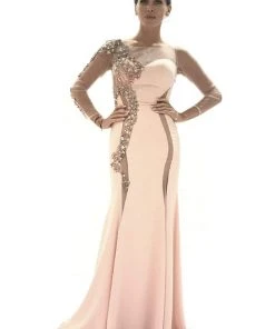 Saboroma - 4040 Embellished Illusion Bateau Trumpet Dress