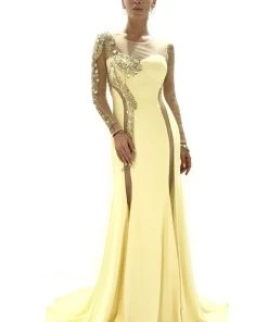 Saboroma - 4040 Embellished Illusion Bateau Trumpet Dress