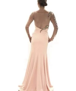 Saboroma - 4040 Embellished Illusion Bateau Trumpet Dress