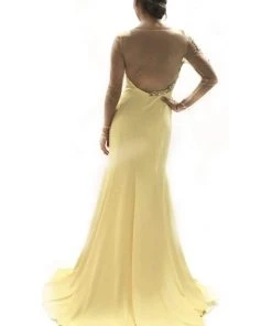 Saboroma - 4040 Embellished Illusion Bateau Trumpet Dress