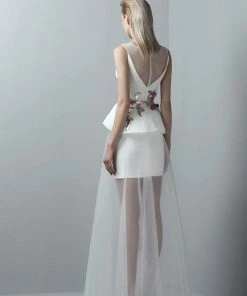 Formal Gowns Saiid Kobeisy - 3352 Illusion Appliqued Peplum Detail Gown