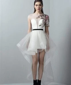 Saiid Kobeisy - 3353 Appliqued Illusion Lattice High Low Gown