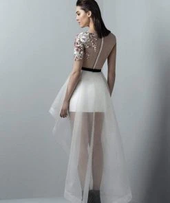 Saiid Kobeisy - 3353 Appliqued Illusion Lattice High Low Gown 6 Saiid Kobeisy - 3353 Appliqued Illusion Lattice High Low Gown