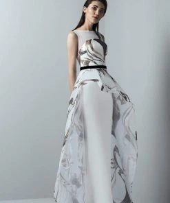 Saiid Kobeisy - 3355 Sequined Asymmetrical Peplum Gown Formal Gowns