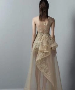 Saiid Kobeisy - 3362 Gold Appliqued Peplum Gown 5 Saiid Kobeisy - 3362 Gold Appliqued Peplum Gown