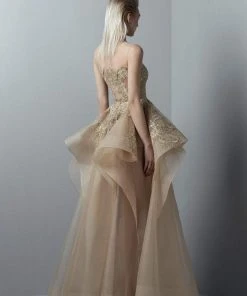 Formal Gowns Saiid Kobeisy - 3363 Gold Appliqued Ruffled Peplum Gown 5 Formal Gowns Saiid Kobeisy - 3363 Gold Appliqued Ruffled Peplum Gown