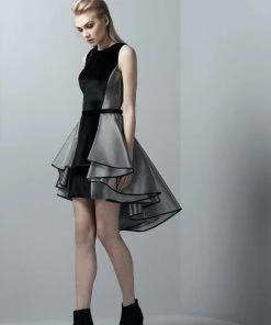 Cocktail Dresses Saiid Kobeisy - 3377 Metallic And Velvet High Low A-line Dress