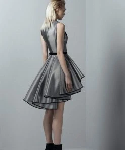 Cocktail Dresses Saiid Kobeisy - 3377 Metallic And Velvet High Low A-line Dress