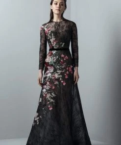 Saiid Kobeisy - 3383 Long Sleeved Floral Tulle Gown