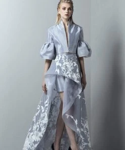 Saiid Kobeisy - 3388 Bell Sleeve Peplum High Low Evening Gown