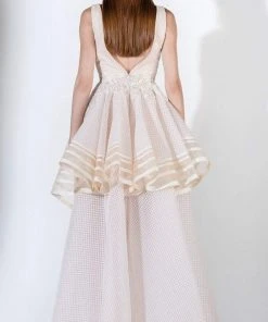 Formal Gowns Saiid Kobeisy - 3404 Plunging V-Neck Asymmetrical Hemmed A-Line Gown