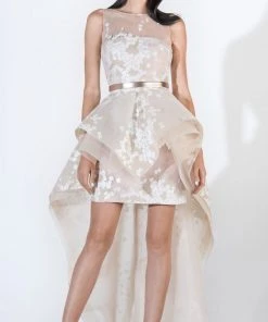 Cocktail Dresses Saiid Kobeisy - 3408 Embroidered Sleeveless High Low Gown