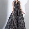 Formal Gowns Saiid Kobeisy - 3420 Embellished Floral Applique V-neck Ballgown
