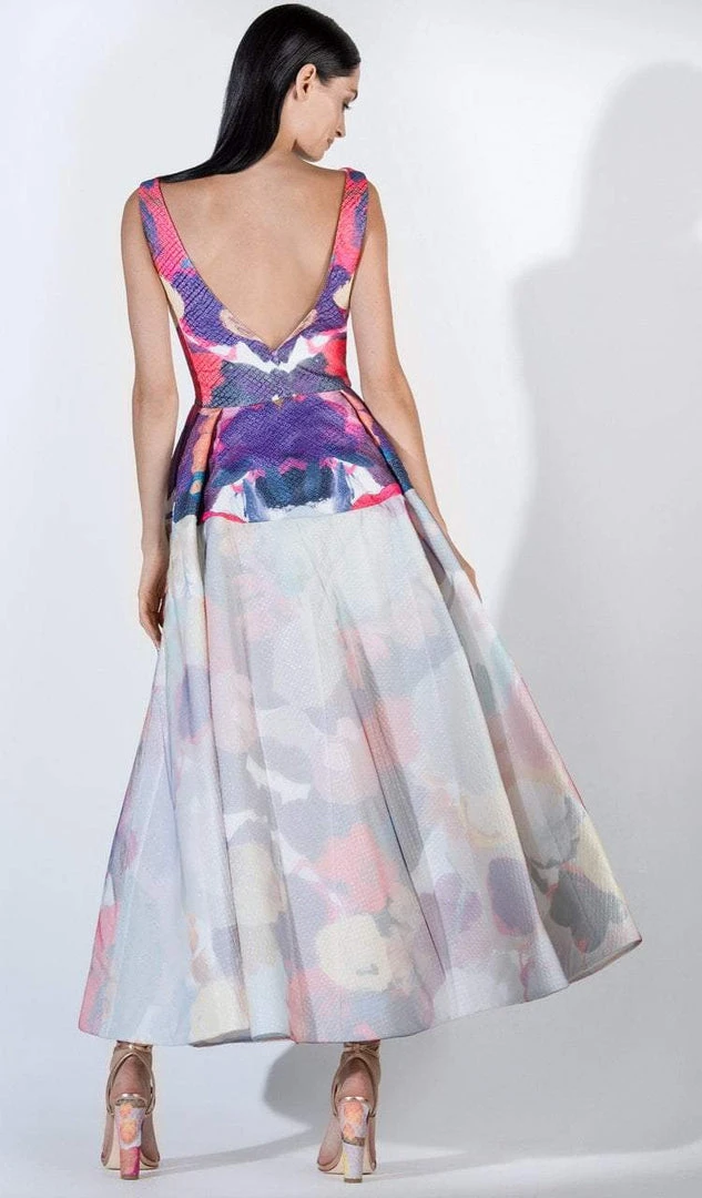 Saiid Kobeisy - 3423 Multi-Colored Tulle Brocade A-line Dress Formal Gowns 4 Saiid Kobeisy - 3423 Multi-Colored Tulle Brocade A-line Dress Formal Gowns