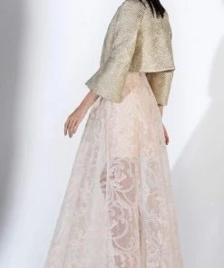 Formal Gowns Saiid Kobeisy - 3432 Lace A-line Dress With Brocade Bomber Jacket