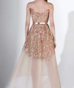 Saiid Kobeisy - 3433 Applique V-neck High Low A-line Dress Formal Gowns