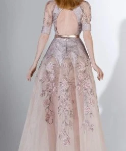 Saiid Kobeisy - 3451 Illusion Puffed Sleeve Embroidered Metallic Gown Formal Gowns 5 Saiid Kobeisy - 3451 Illusion Puffed Sleeve Embroidered Metallic Gown Formal Gowns