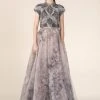 Saiid Kobeisy - RE3551 Metallic Beaded Cap Sleeve Floral A-Line Gown Formal Gowns 2 Saiid Kobeisy - RE3551 Metallic Beaded Cap Sleeve Floral A-Line Gown Formal Gowns