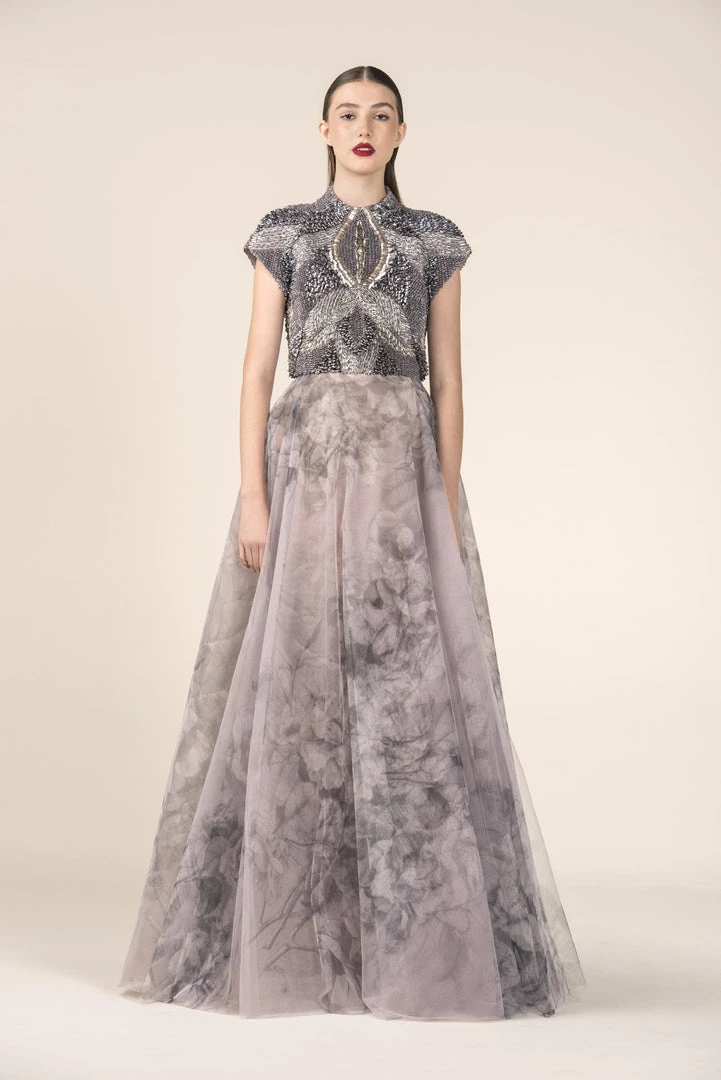 Saiid Kobeisy - RE3551 Metallic Beaded Cap Sleeve Floral A-Line Gown Formal Gowns 3 Saiid Kobeisy - RE3551 Metallic Beaded Cap Sleeve Floral A-Line Gown Formal Gowns